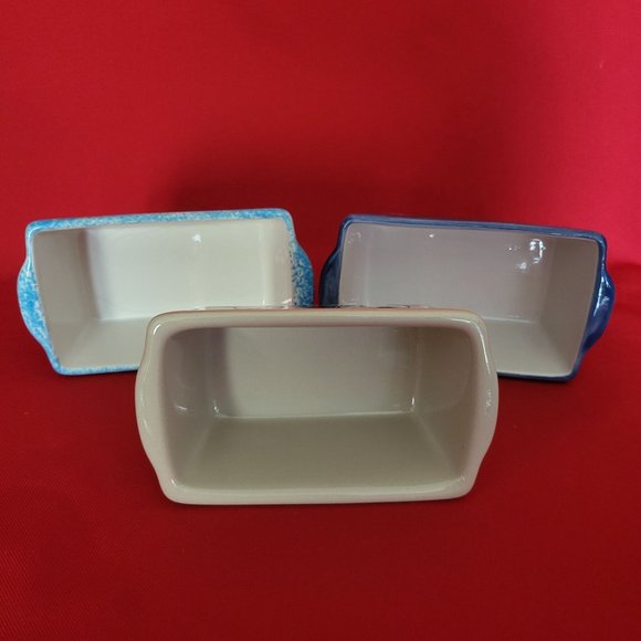 Mini Bread Loaf Pan Ceramic Stoneware Christmas Winter Snowman Snowflakes Set of - Picture 10 of 12